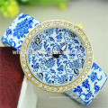 New arrival alloy band tiger and flower pattern girl latest hand watch